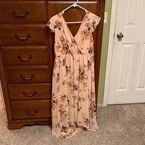 Floral V-Neck High Low Dress